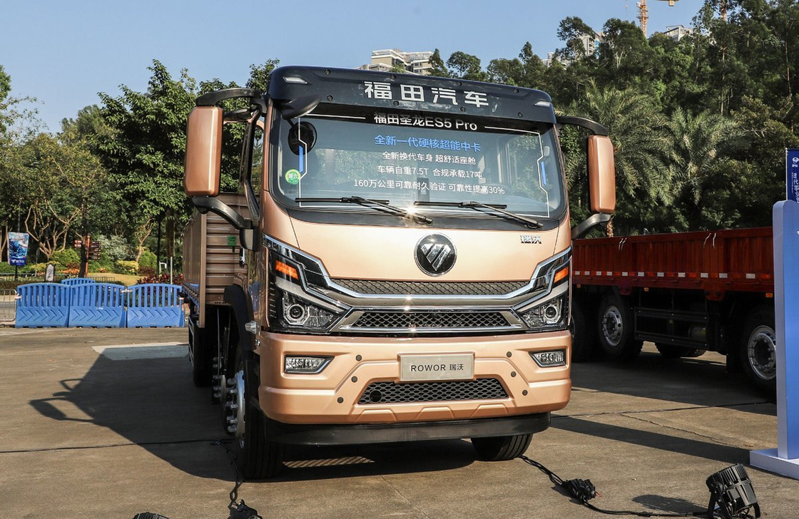 中古の中国貨物 トラック フォトン トラック ゴールド カラー 6*2 フラット ボックス 積載 18 トン