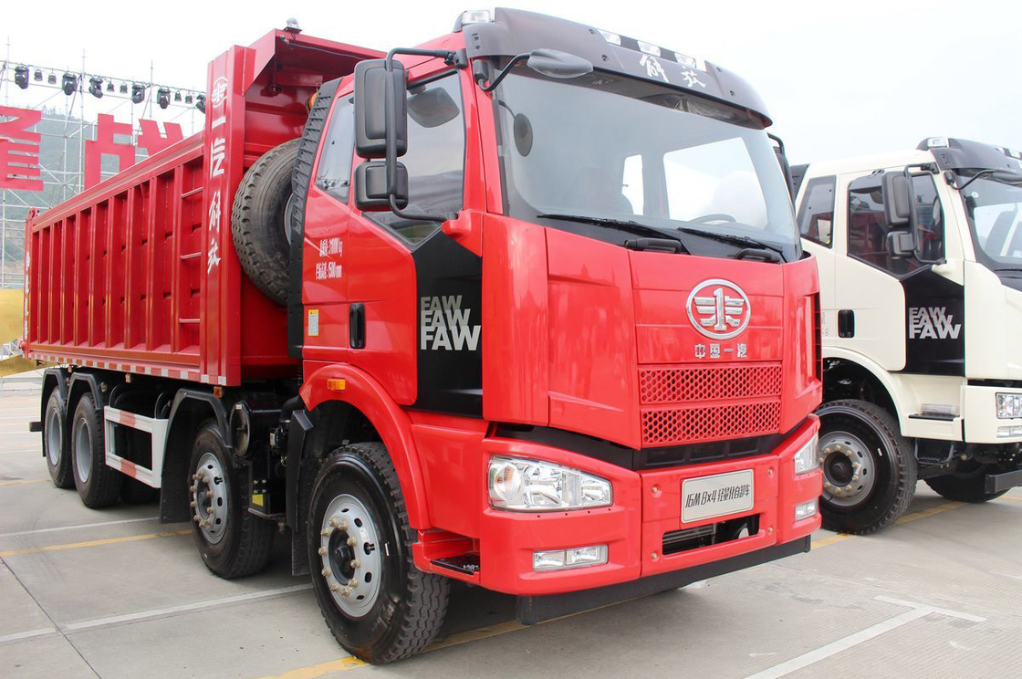 FAW ジファングダンプトラック J6M 重型トラック ディーゼル 350hp フラットトップ シングルライン シート 8X4 6.5m 後部 折りたたみ 貨物箱